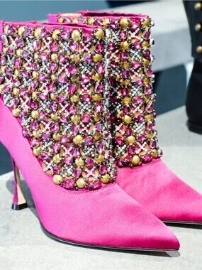 Manolo Blahnik Brangina Embellished Satin Ankle Boots Size 40